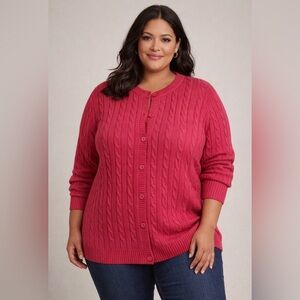 *Woman Within -retro, Pink, 100% Cotton- Cable Knit Cardigan Sweater -size 30/32